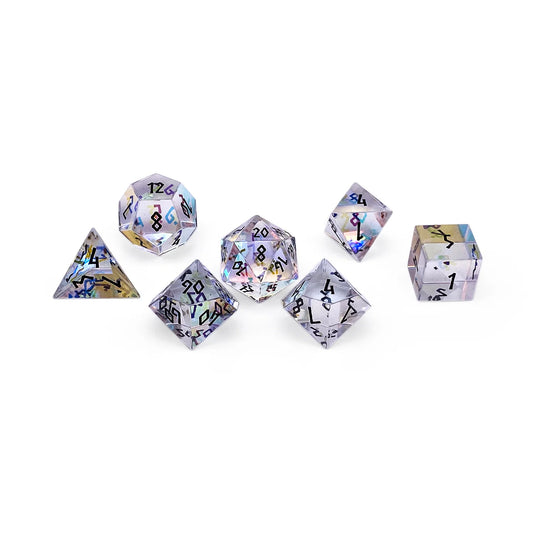 K9 Rainbow Glass - Black Font - 7 Piece RPG Set Glass