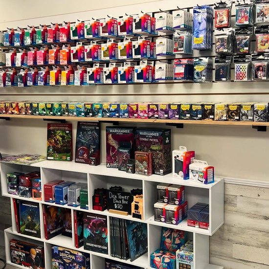 Display of board games and collectibles in a store setting