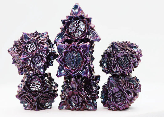 Floral Starburst: Burnt Nightshade - Metal RPG Dice Set