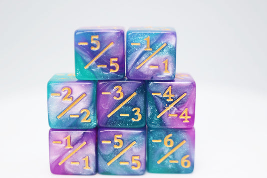 -1/-1 Light Blue & Purple Glitter Counters  for Magic - set of 8
